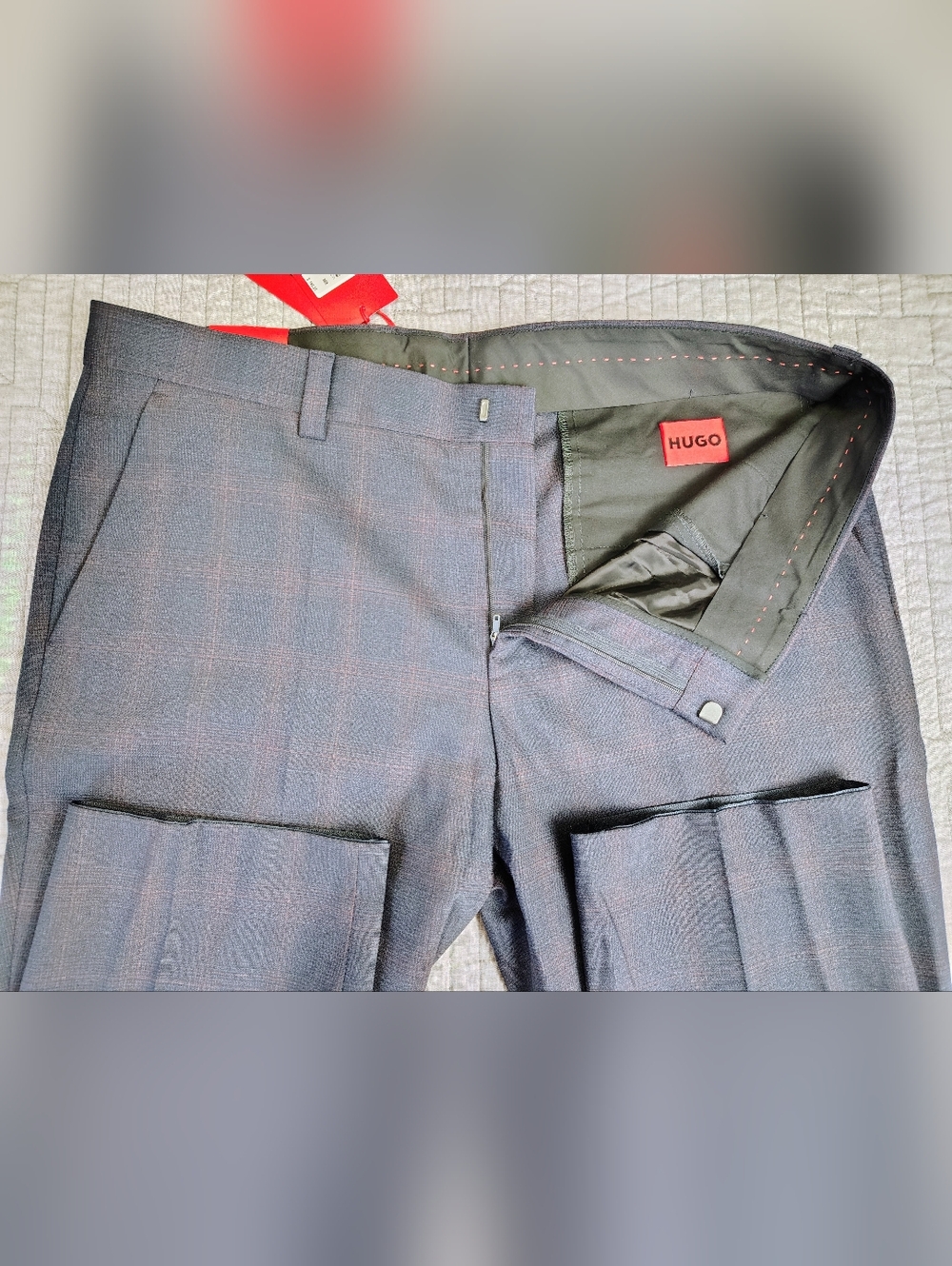 Men's HUGO BOSS Performance Super Flex Wool Blend Dress Pants Blue Size 38W 32L